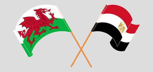 Crossed and waving flags of Wales and Egypt