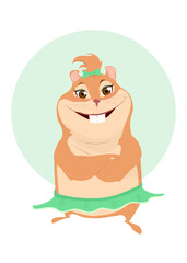 Hamster with huge smile, cute and funny girl. Cool mascot, pets smiling. Friendly sweet animal. Look like cheerleader