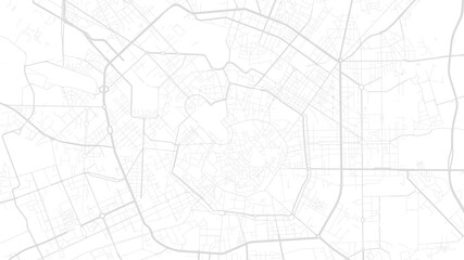 White and light grey Milan city area vector background map, streets and water cartography illustration.
