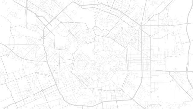 White and light grey Milan city area vector background map, streets and water cartography illustration.