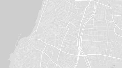 Light grey and white Tel Aviv Yafo city area vector background map, streets and water cartography illustration.