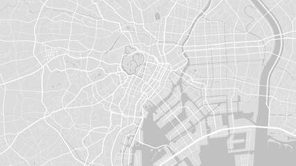 White and light grey Tokyo city area vector background map, streets and water cartography illustration. - obrazy, fototapety, plakaty
