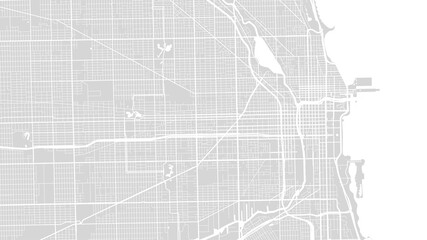 White grey Chicago city area vector background map, streets and water cartography illustration.