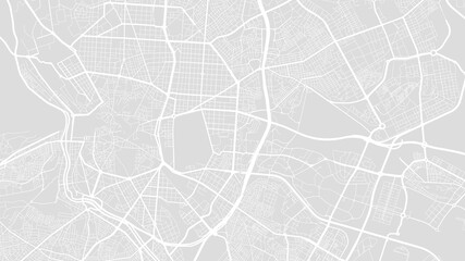 White and light grey Madrid city area vector background map, streets and water cartography illustration. - obrazy, fototapety, plakaty