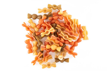 Pasta, macaroni, spaghetti isolated on white background close up, flat lay, clipping path