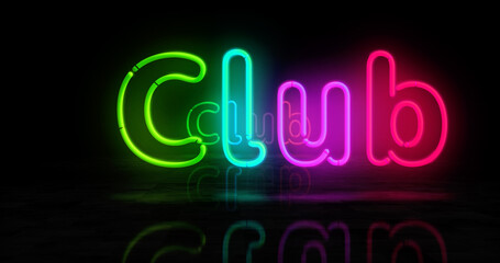 Club symbol neon light 3d illustration
