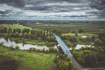 Bridge over Pilica river aerial view