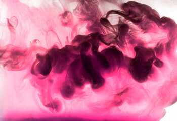 Abstract pink purple cloud of smoke, paint in water background. Fluid art wallpaper, liquid vibrant...