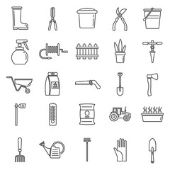 Obraz premium Tool for gardening and pot with flower gardening vector