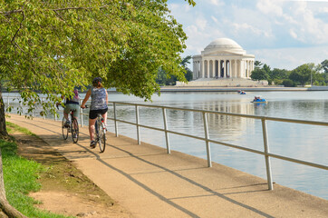 Two bikers as seen in Thomas Jefferson Memorial - Washington D.C. United States of America