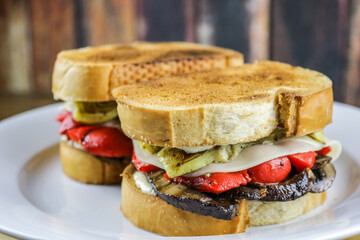 Portobello with Roasted Red Peppers & Artichoke Sandwich