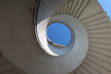 Spiral stairs abstract design. Round steps near the Gdanski bridge in Warsaw, Poland
