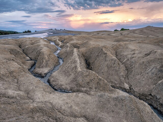 Sunset in Mud Volcanoes, Buzau county, Romania