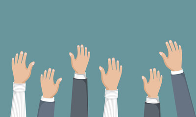 Voting or volunteering concept. People's hands holding vote ballots. Flat vector illustration