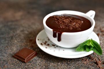 Delicious hot chocolate with mint.