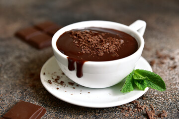 Delicious hot chocolate with mint.