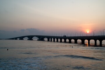 Fototapeta na wymiar Sunrise over Sina-Male' bridge