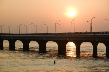 Fototapeta na wymiar Sunrise over Sina-Male' bridge
