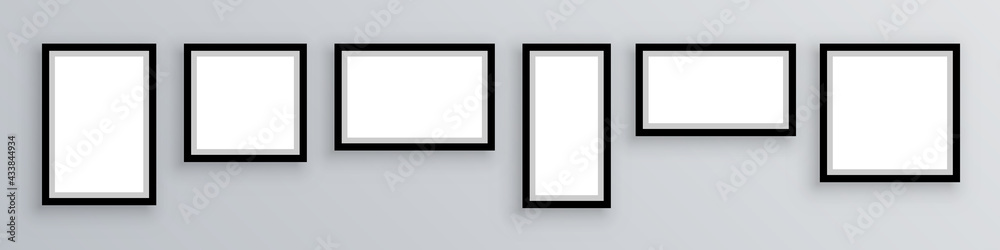 Poster Set photo frame, frame with shadow on gray background, picture frames in different forms - stock vector