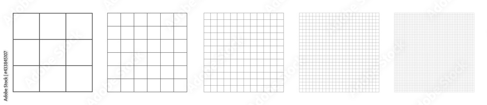 Poster Set of grid pattern background. Grid templates isolated on white background. Square grid lines black background - vector