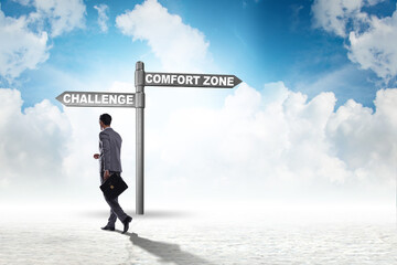Businessman choosing between leaving comfort zone or not