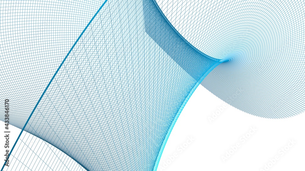 Wall mural abstract grid blue surface on white background - 3d rendering illustration