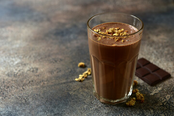 Delicious chocolate smoothie with granola.