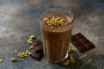 Delicious chocolate smoothie with granola.