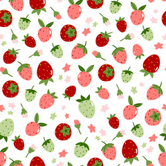 Fototapeta na wymiar Cute seamless strawberry pattern on white background