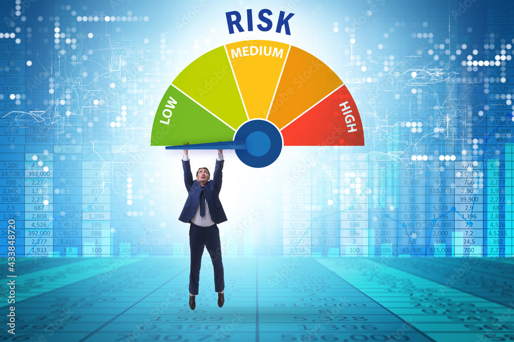 Wall mural businessman in risk metering and management concept