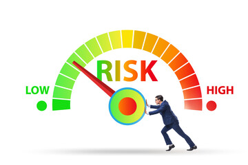 Businessman in risk metering and management concept