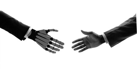 握手する人物とロボット　シルエット - obrazy, fototapety, plakaty