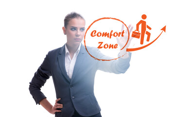 Businesswoman in the concept of stepping out of comfort zone