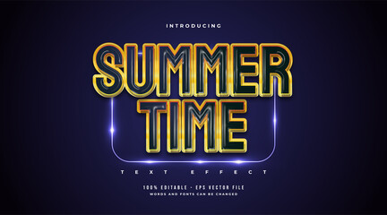 Summer Time Text in Blue and Yellow Style with 3d Effect. Editable Text Style Effect