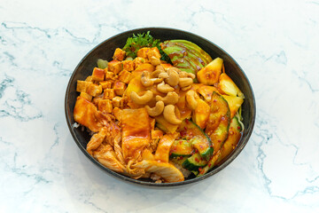 PokéBowls Spicy Ahi with Rice, Poke bowl, plat traditional hawaïen, salad bowls meatballs green mains starter diet light dish healthy organic, Avocado Salmon, marinated salmon, pineapple, avocado, 
