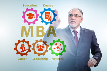 Businessman in Master of business administration concept