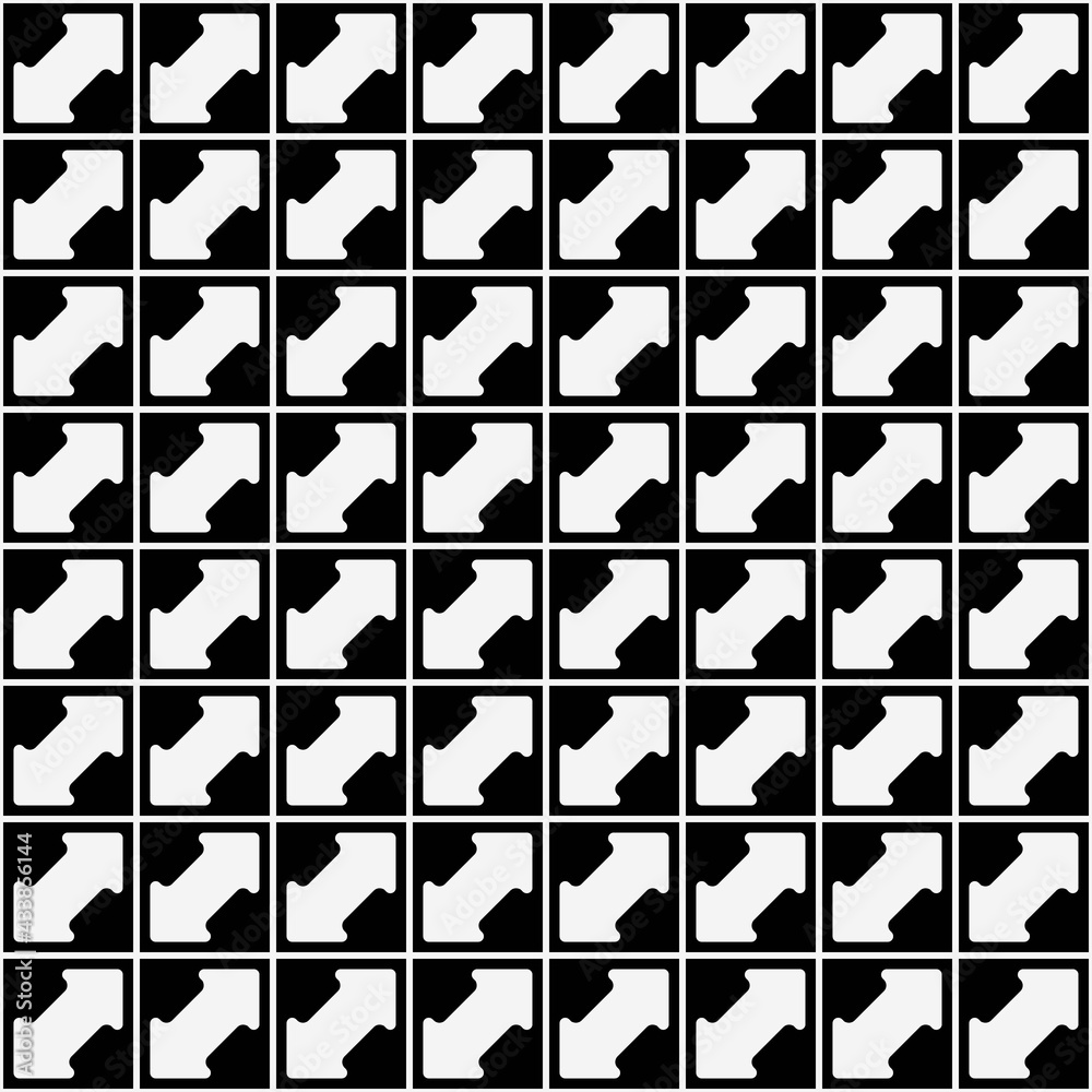 Poster Black tile and white arrows pattern. Vector seamless and monochrome tile pattern.