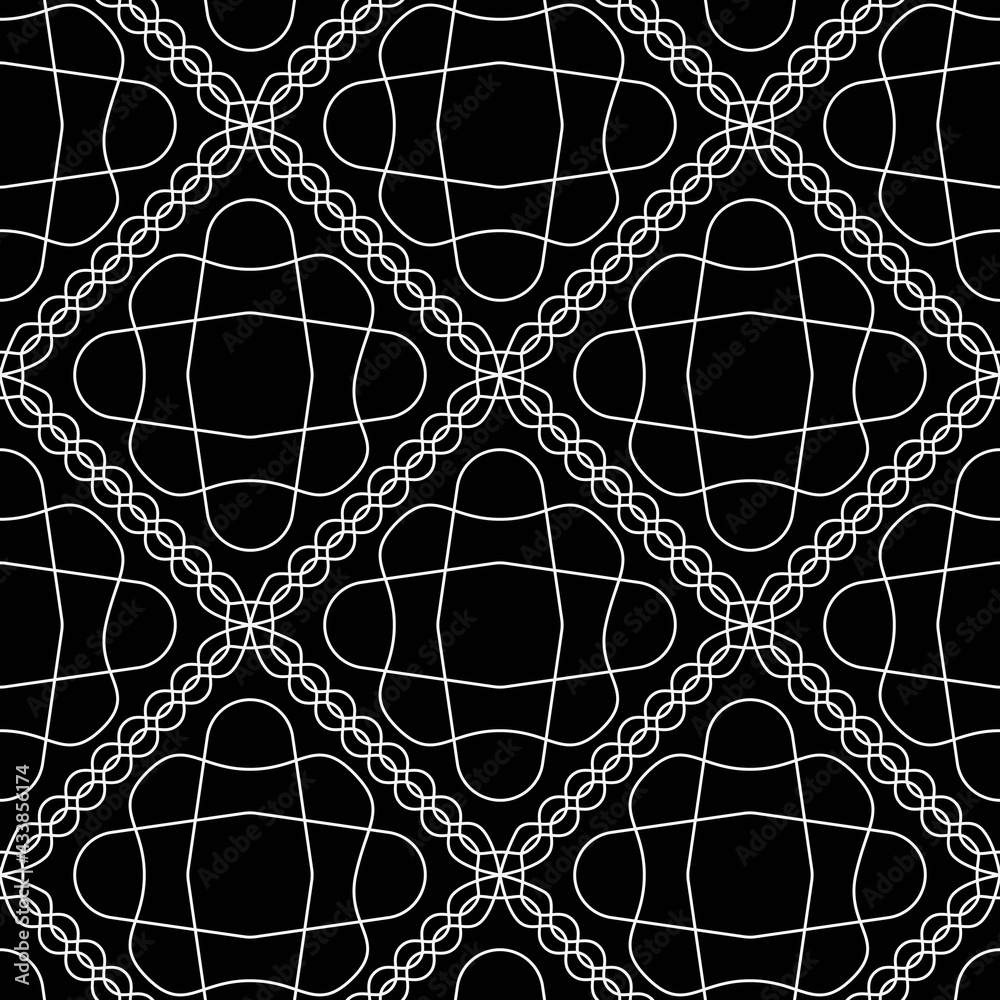Poster black background and white laces. vector rhombus diagonal shapes.