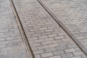 Fototapeta premium tram rails in cobblestone