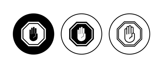 Stop icon set. stop road sign. hand stop icon vector