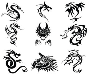 Vector Dragons silhouette on white background 