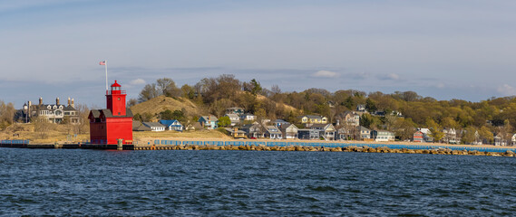 Panoramic view of Big red light house in Holland, Michigan
