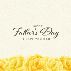 父の日　水彩　黄色い薔薇　フレーム　背景付き　メッセージ入り　正方形/ Watercolor Yellow Rose Frame for Father's Day with Background and Message - Square - Vector Image