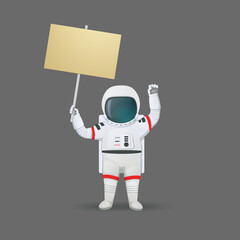 Astronaut raising a placard and a fist. Demonstration, protest, activism illustration. Vector. Cartoon style.