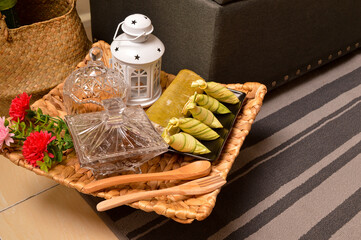 Malay traditional food called as Lemang and Ketupat rice and served during Eid Mubarak