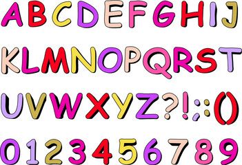 A collection of fonts in a cartoon style. Set of colorful letters.