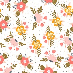 Cute floral pattern with floral bouquets Vector