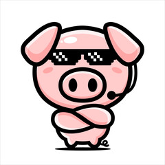 vector design of cute and cool cartoon pig animal to be a caretaker