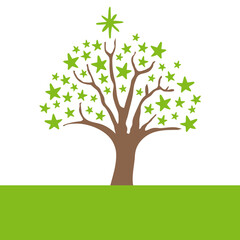 Lebensbaum, Baum des Lebens mit grünen Sternen, isoliert, Hand Zeichnung