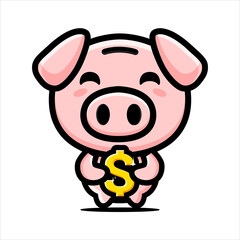 vector design of cute cartoon pig animal holding dollar sign